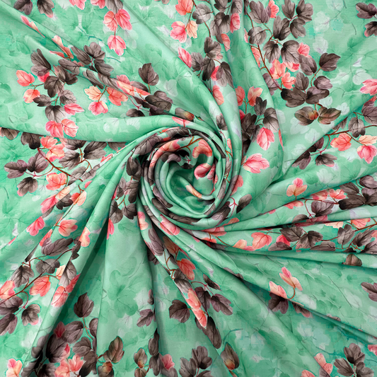 Cherry Leaf Scroll  Digital Print Satin Fabric 44"