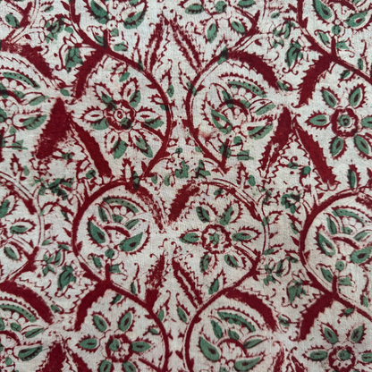 Kalamkari Red and Green Pure Cotton Organic Handloom Printed Fabric