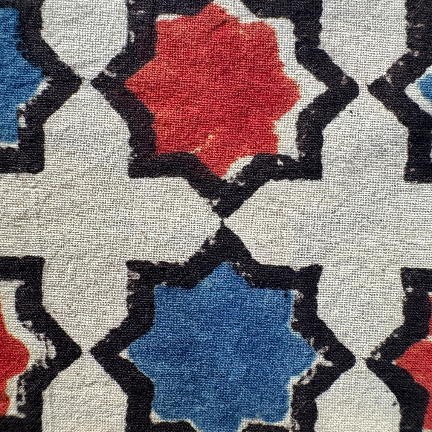 Ajrak  Red and Blue star print pure Cotton Handloom printed fabric