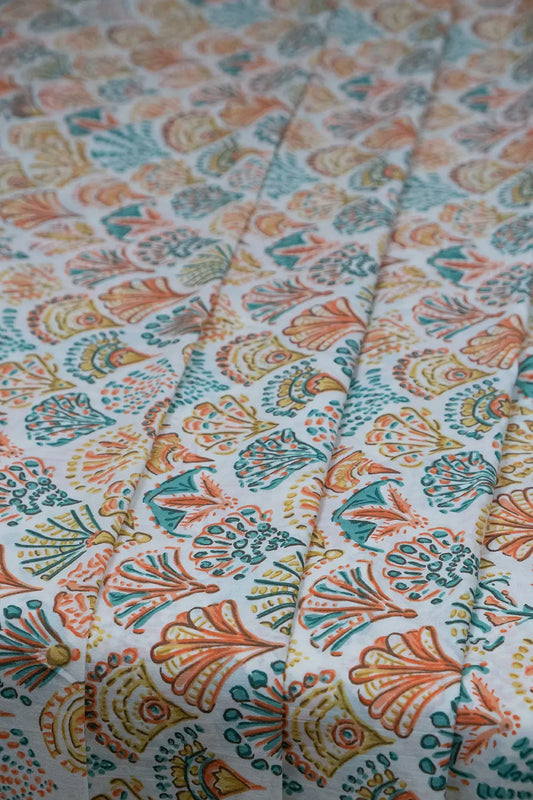 Scallop Motif Print Orange Fabric