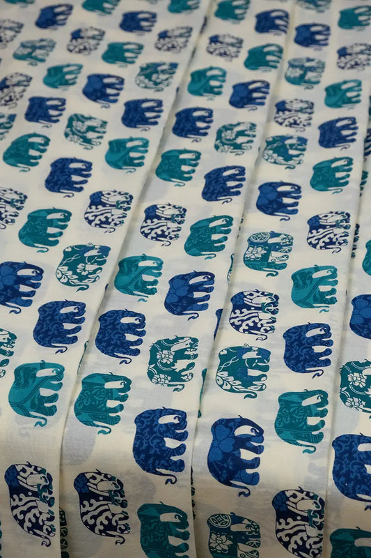 Elephanta Motif Print Blue Fabric