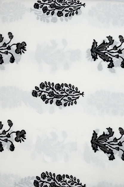 Jaipuri Print Black on White Floral Fabric