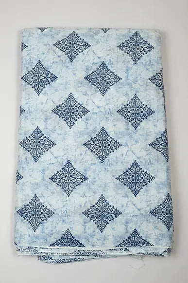 Indigo Print Floral Sqaures Fabric