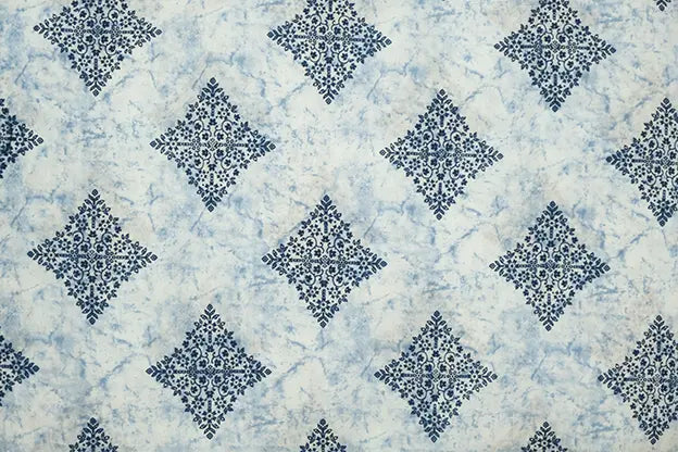 Indigo Print Floral Sqaures Fabric