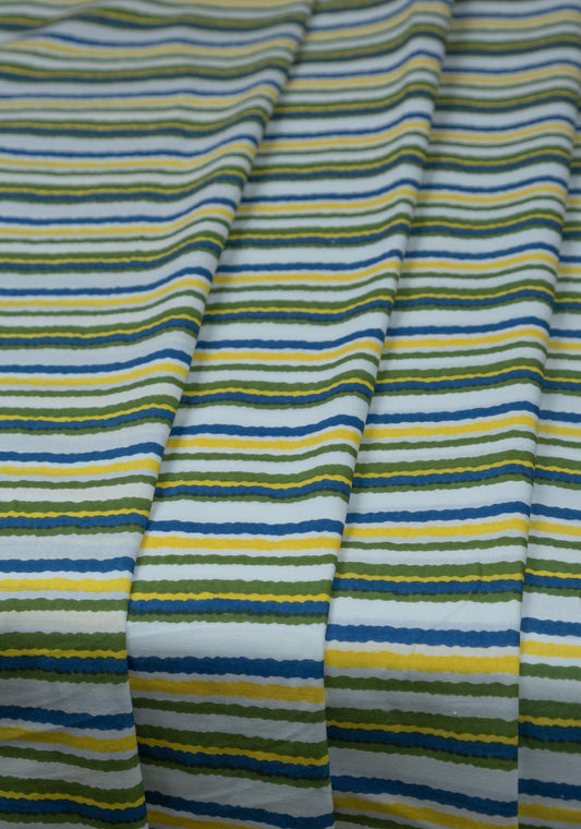 Geometrics Stripes Yellow Navy Green Fabric