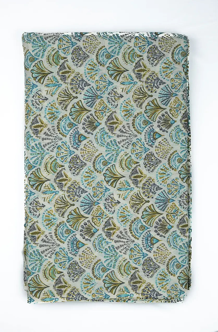 Scallop Motif Print Aqua Fabric