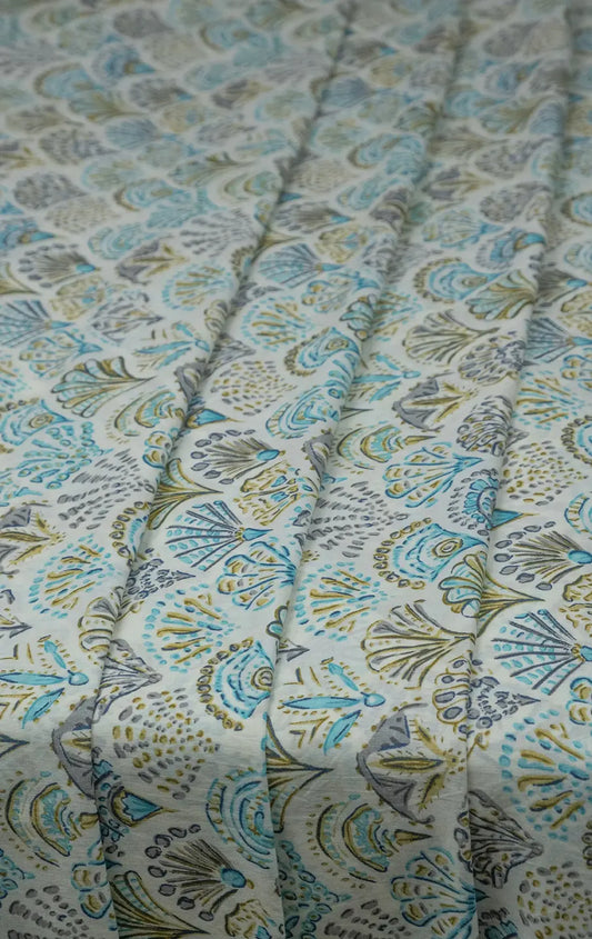 Scallop Motif Print Aqua Fabric