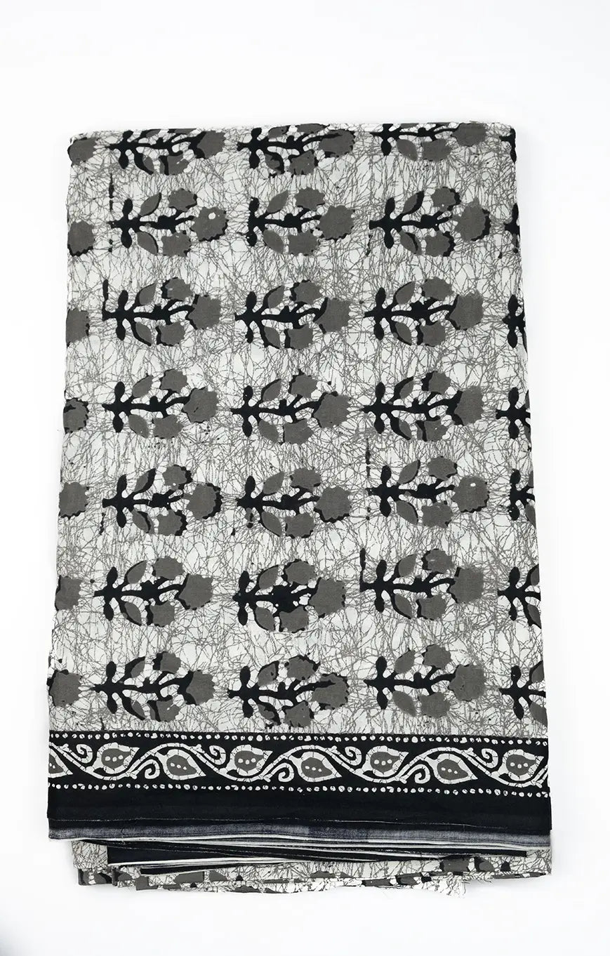 Batik Black Grey Floral Fabric