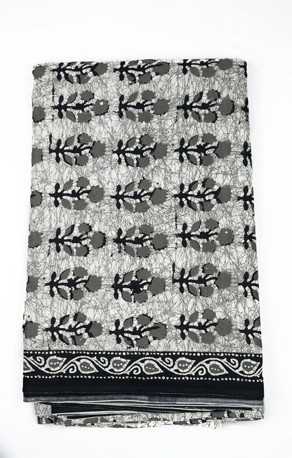 Batik Black Grey Floral Fabric