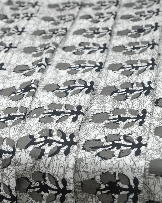 Batik Black Grey Floral Fabric