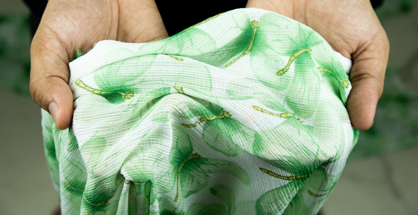 Crepe Folin butterfly Green Fabric