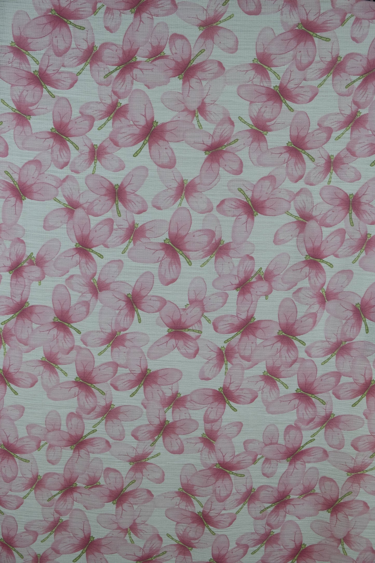 Crepe Folin butterfly Pink Fabric