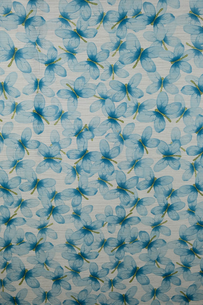 Crepe Folin butterfly Blue Fabric