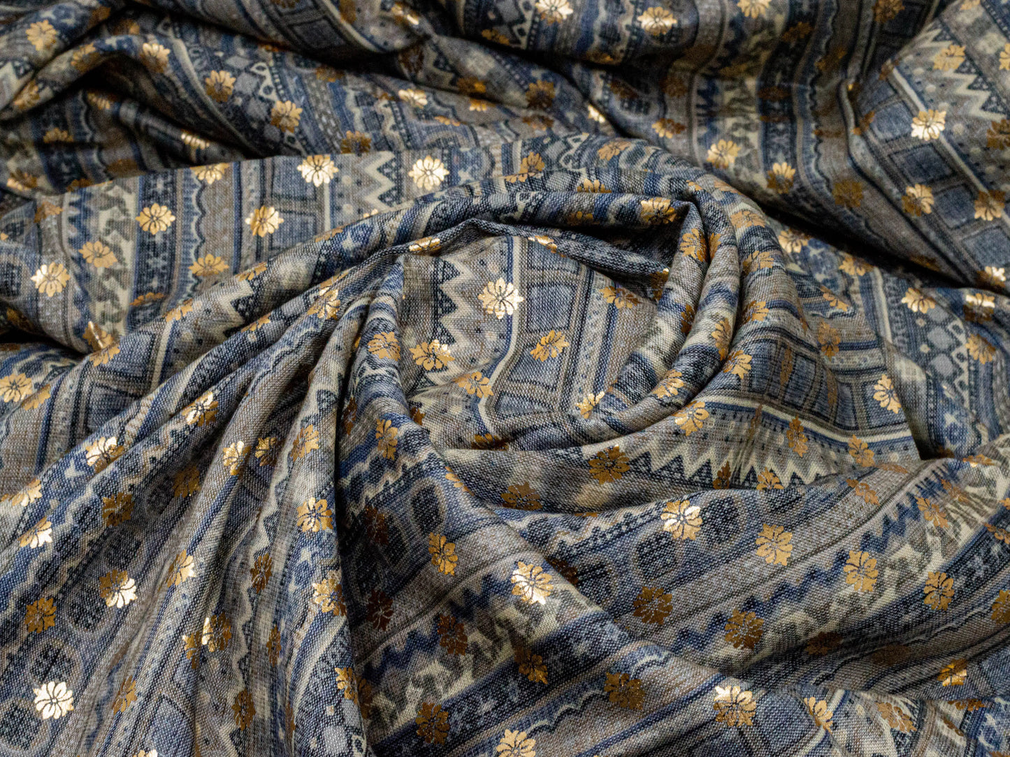 Cotton Rayon Foil Print Gray Fabric