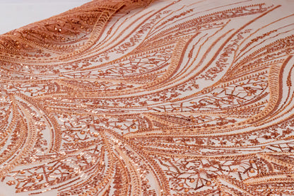 Courtyard Floral Sequin Lace Peach ( Imported Lace)  54"Fabric