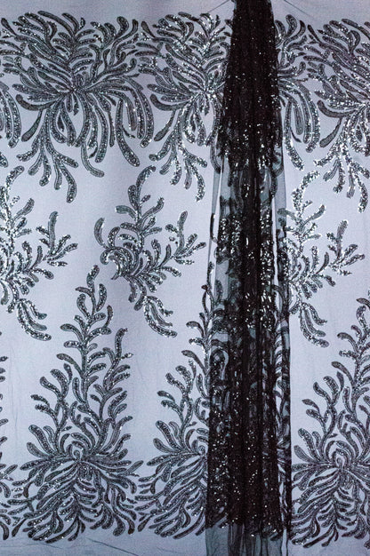 Wavy Floral Black 54" Lace Fabric