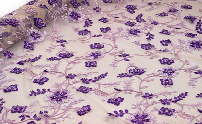 3D Lace Floral Purple Orchid  ( Imported Lace) 54" Fabric