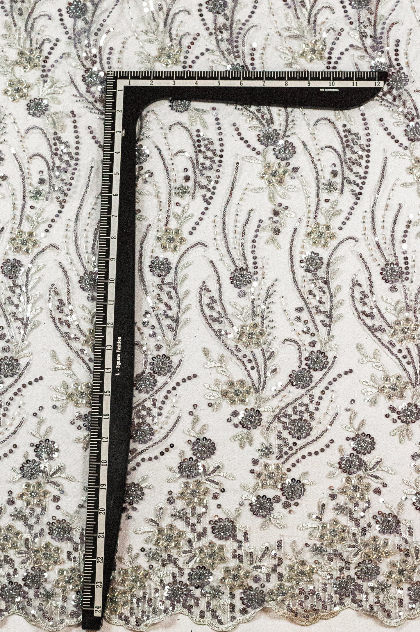 Bridal Lace Heavy Floral Silver Gray 54" Fabric