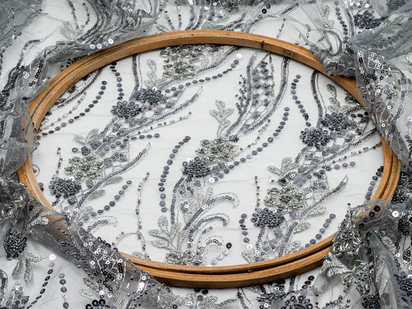 Bridal Handwork Net Heavy Floral Silver Gray 54