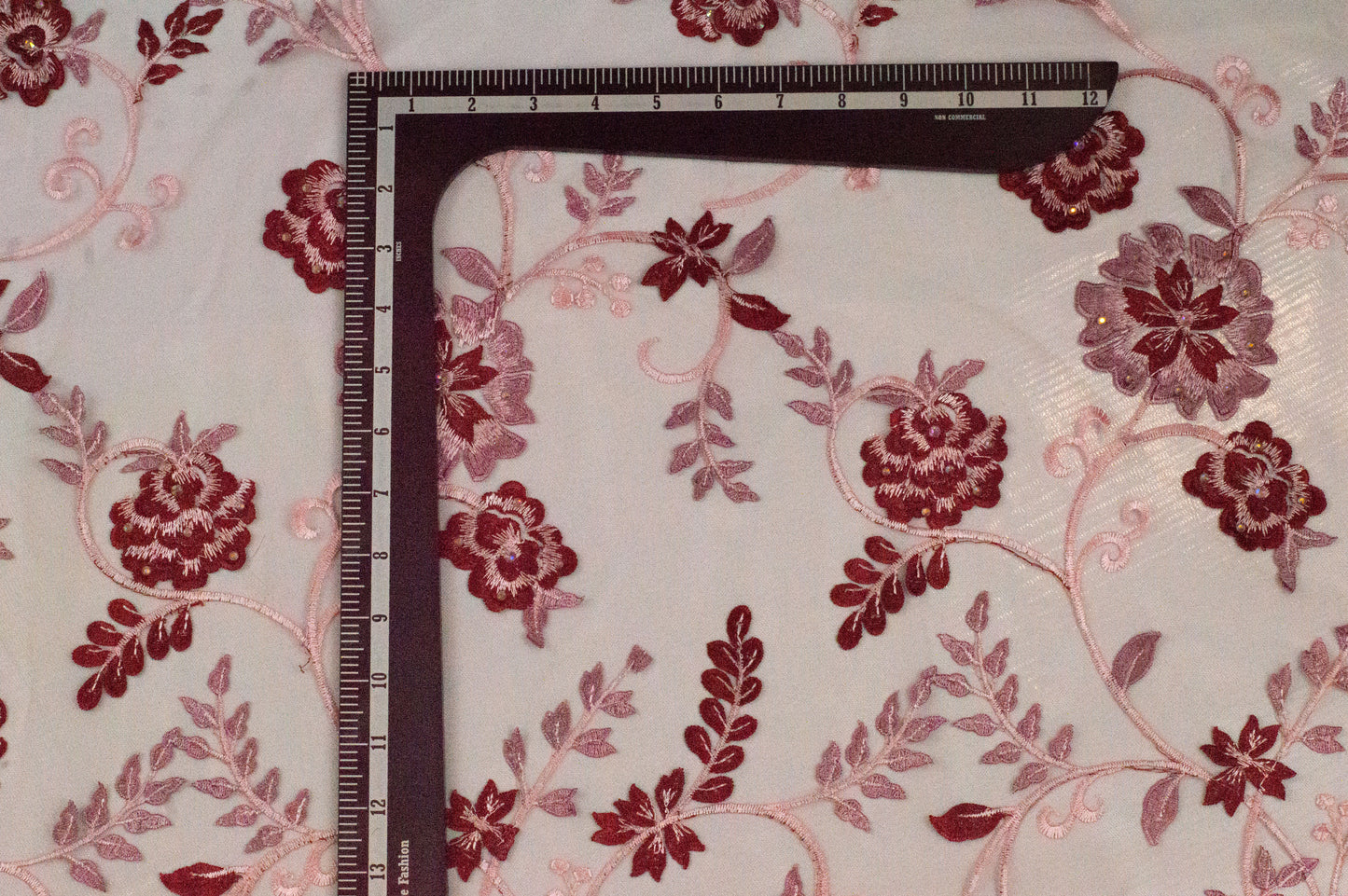 3D Lace Floral Maroon ( Imported Lace) 54" Fabric