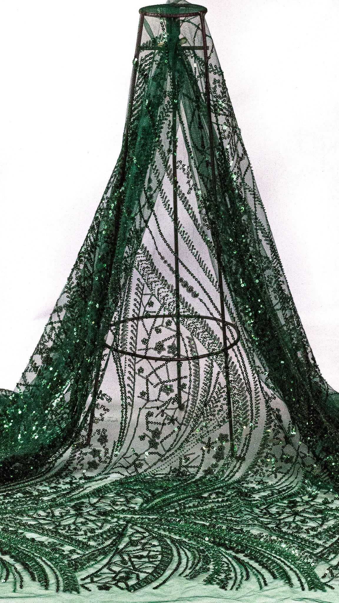 Courtyard Floral Sequin Lace Bottle Green (Imported Lace) 54" Fabric