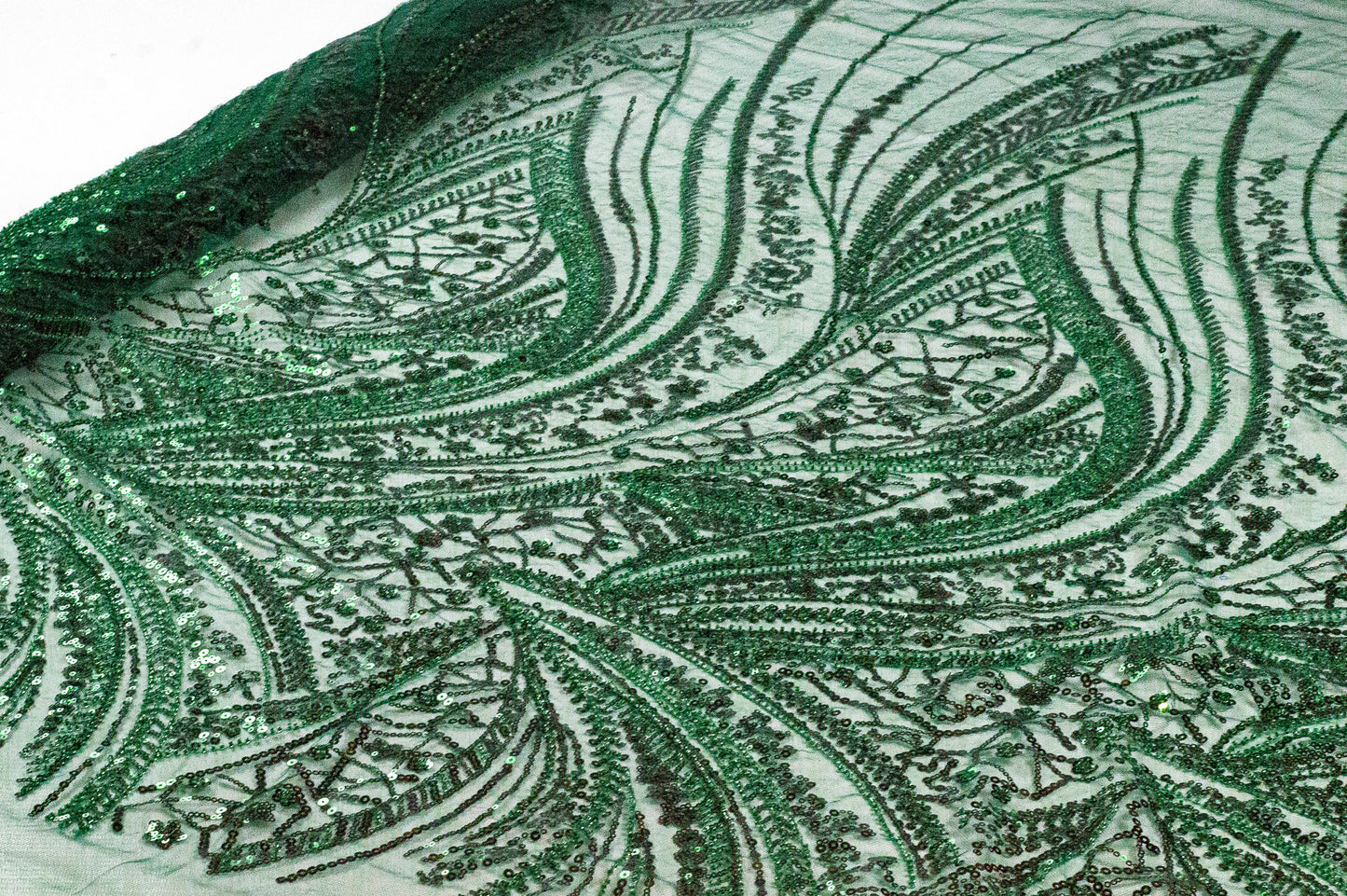 Courtyard Floral Sequin Lace Bottle Green (Imported Lace) 54" Fabric