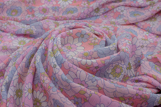 Lurex Georgette Printed Floral Pink 58" Fabric