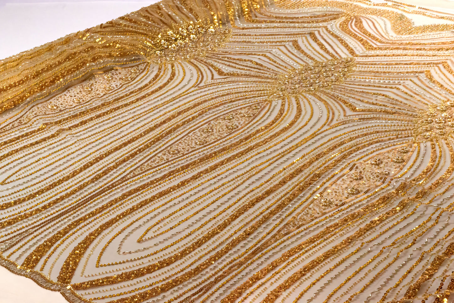 Regal Sequin & Stonework Lace Gold ( Imported Lace) 54" Fabric