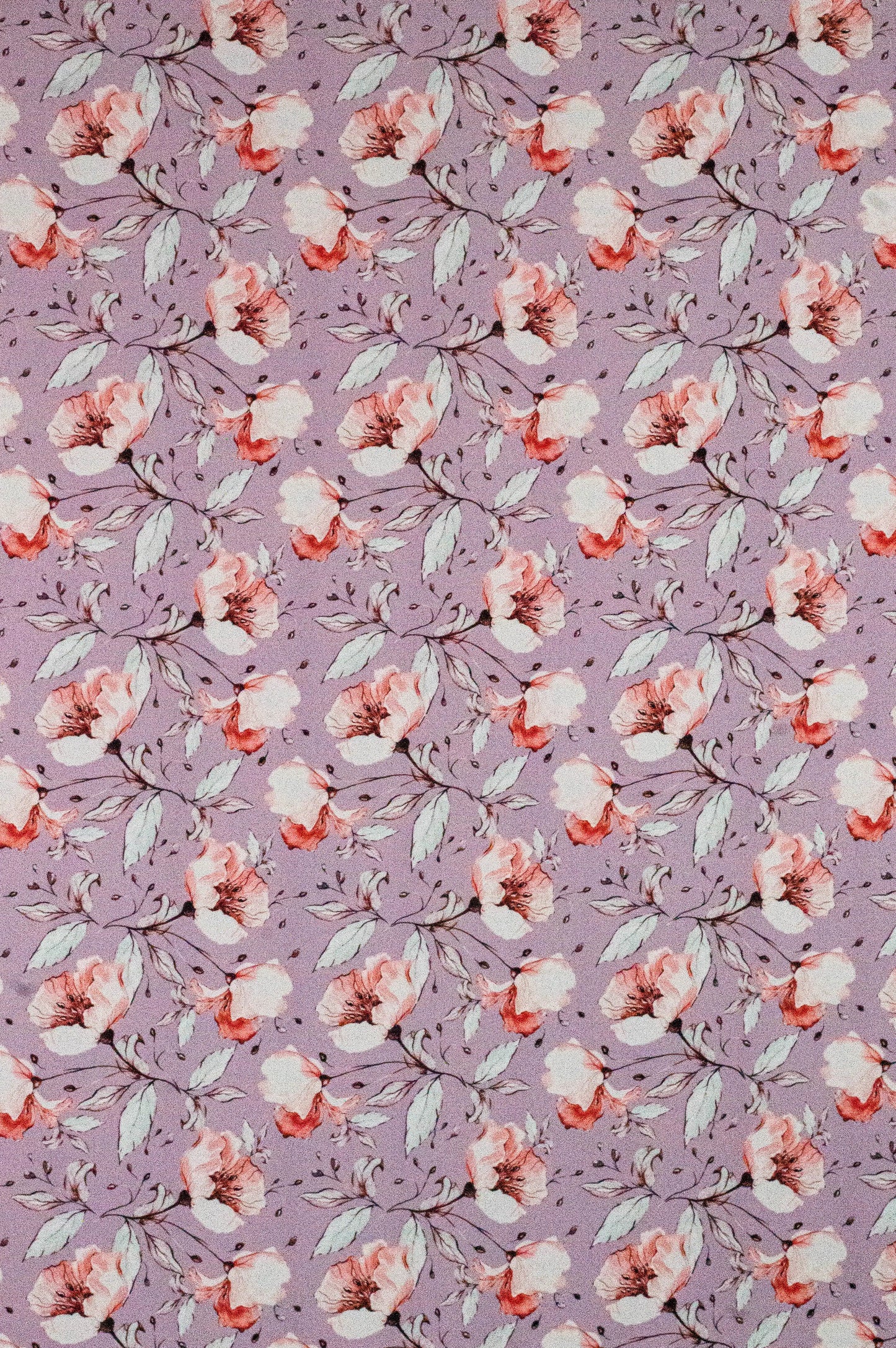 Printed Floral Peach on Lavender Fabric