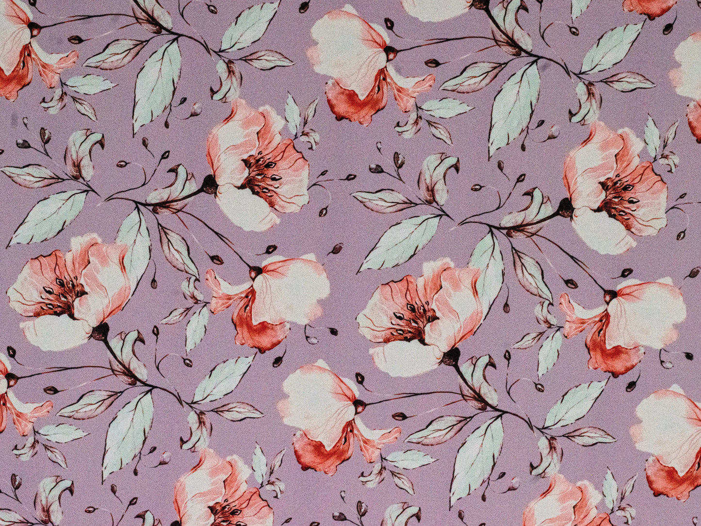 Printed Floral Peach on Lavender Fabric