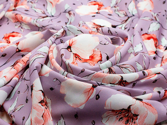 Printed Floral Peach on Lavender Fabric