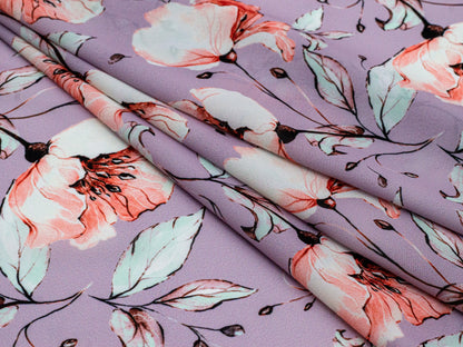 Printed Floral Peach on Lavender Fabric