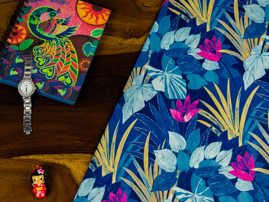 Tropical Print Jungle Blue Fabric