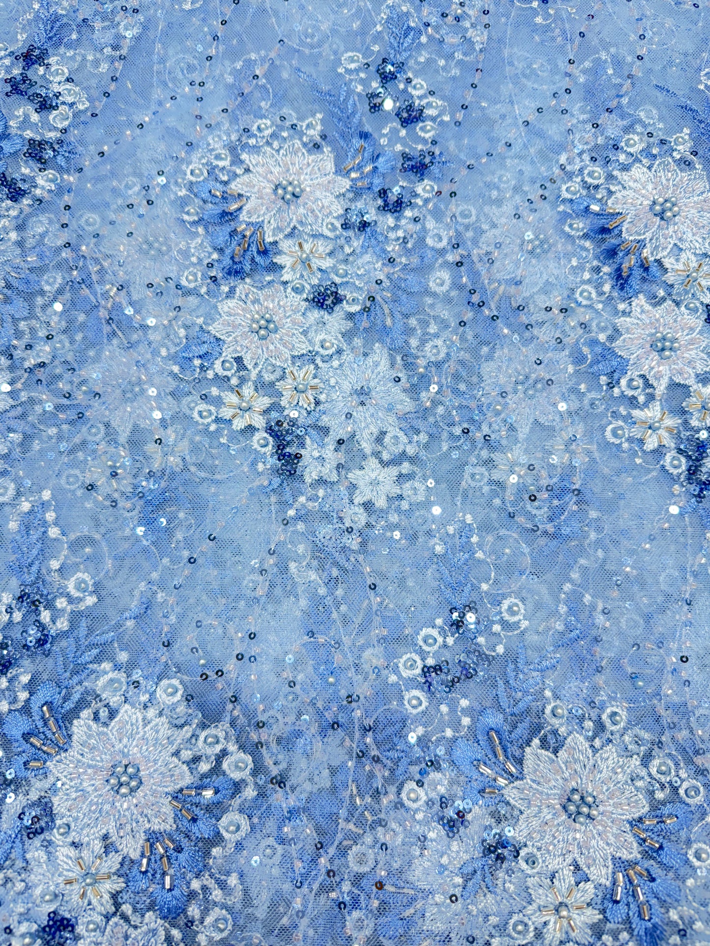 Blue Sequin finish Applique Lace 56" Fabric