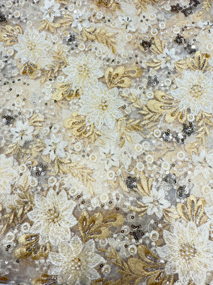 Golden Sequin finish Applique Lace 56" Fabric