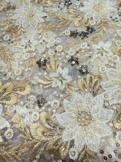 Golden Sequin finish Applique Lace 56" Fabric