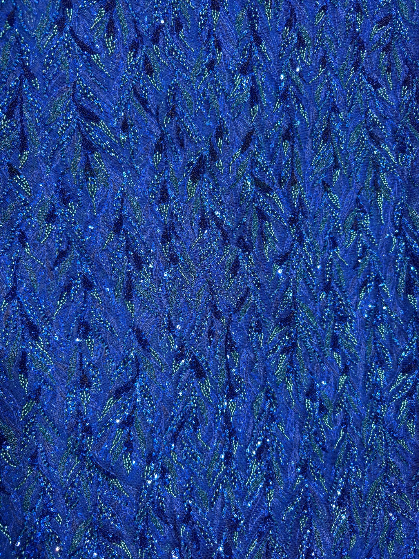 Blue Premium Sequin Leaf Lace 56" Fabric