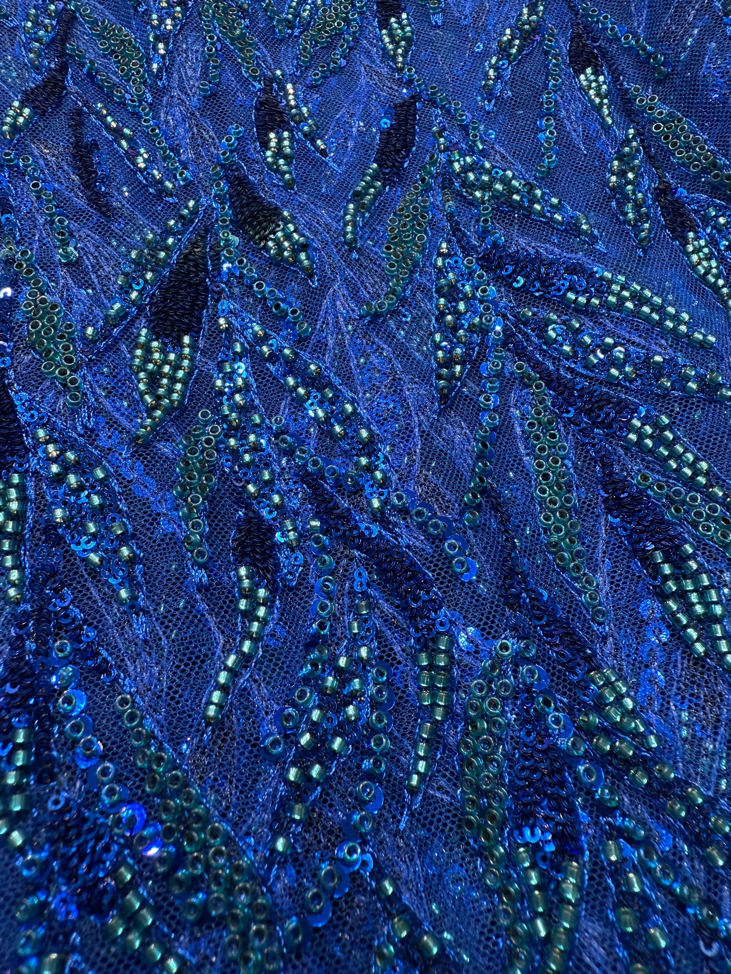 Blue Premium Sequin Leaf Lace 56" Fabric