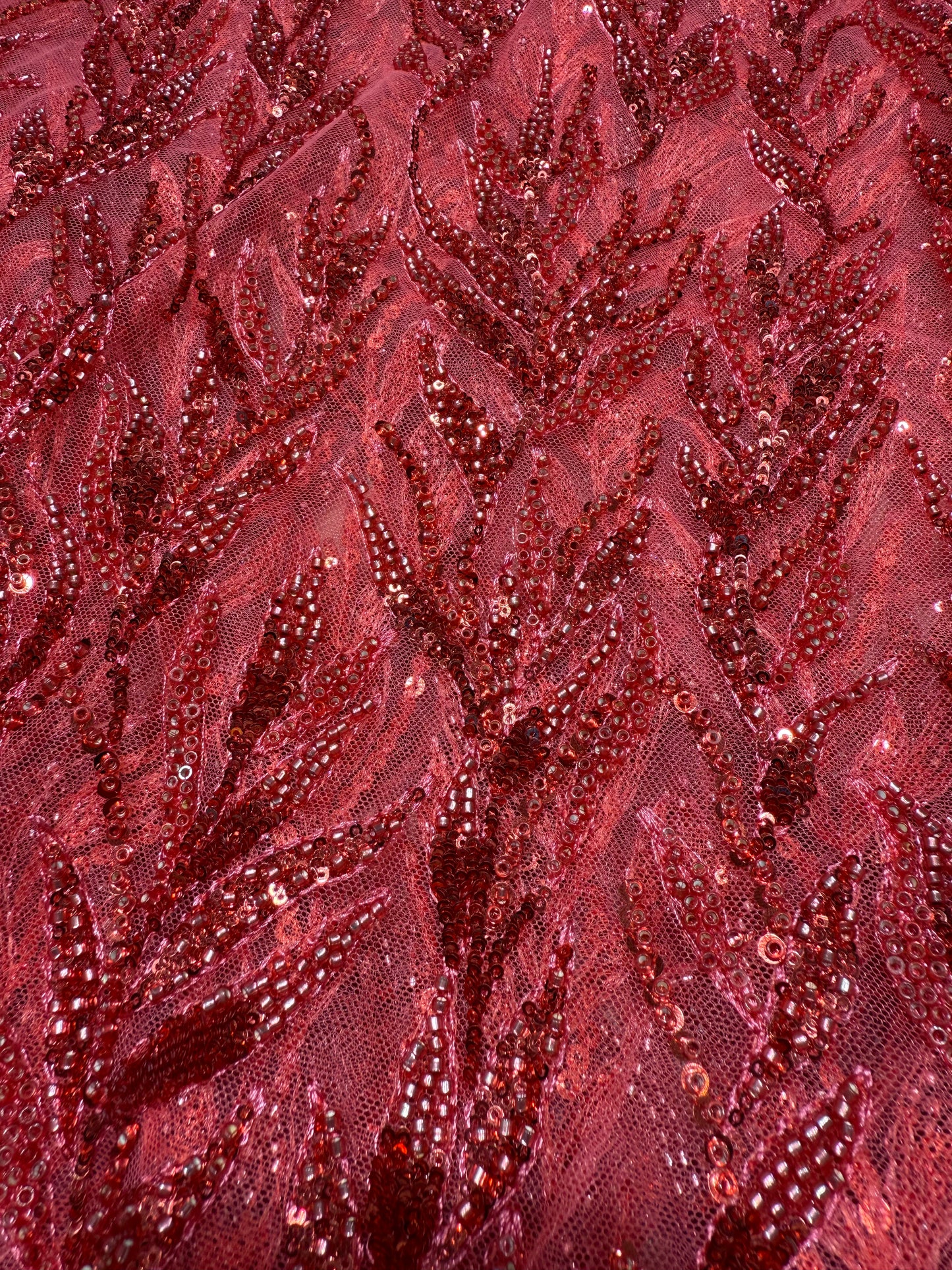 Red Premium Sequin Leaf Lace 56" Fabric