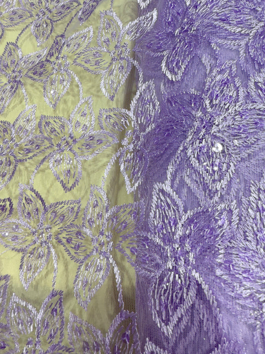 Purple Embroidery Floral Lace 56" Fabric