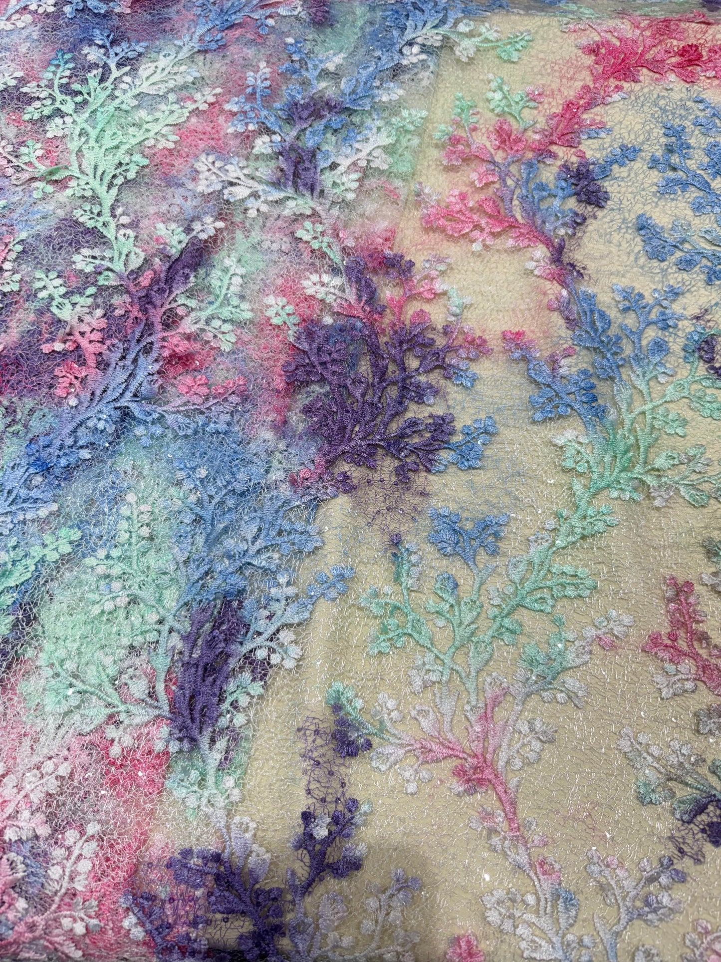 Purple &Blue Blossom  Garden Lace 56" Fabric