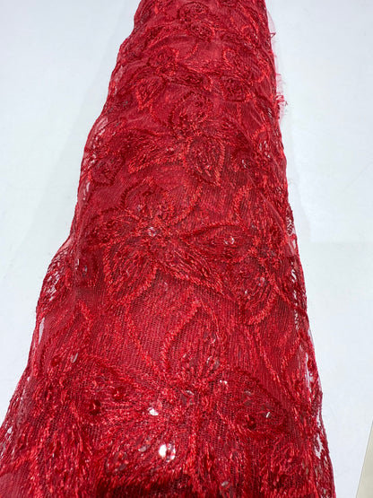 Red Embroidery  Floral Lace 56" Fabric