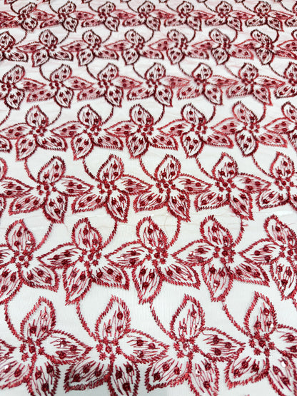 Red Embroidery  Floral Lace 56" Fabric