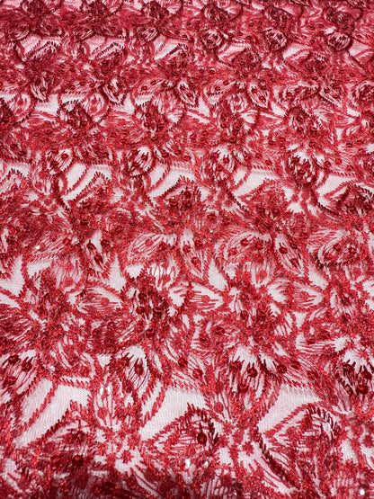 Red Embroidery  Floral Lace 56" Fabric