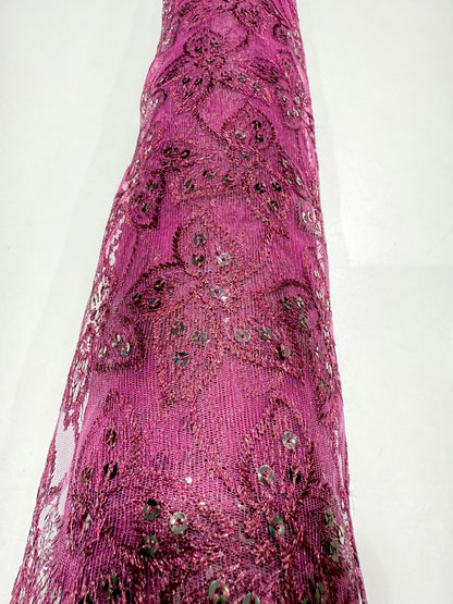 Wine Embroidery Floral Lace 56" Fabric