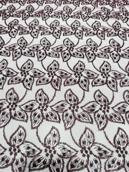 Wine Embroidery Floral Lace 56" Fabric