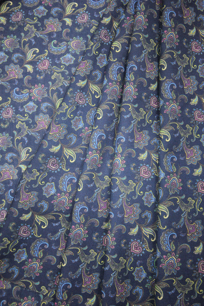 Cotton Viscose Small Floral Navy Blue