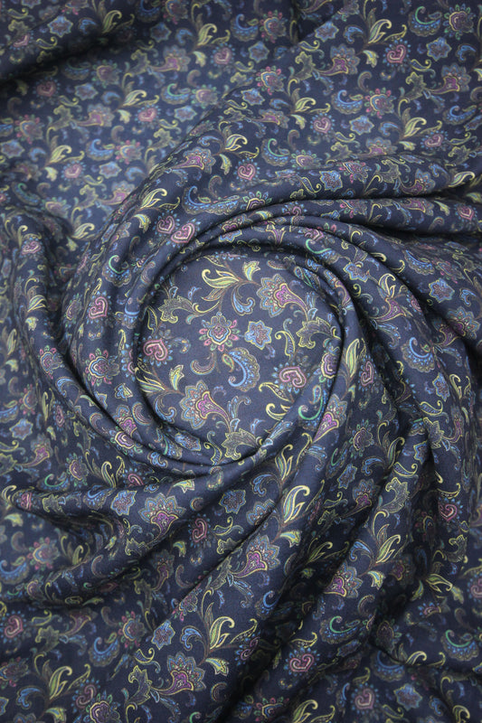 Cotton Viscose Small Floral Navy Blue