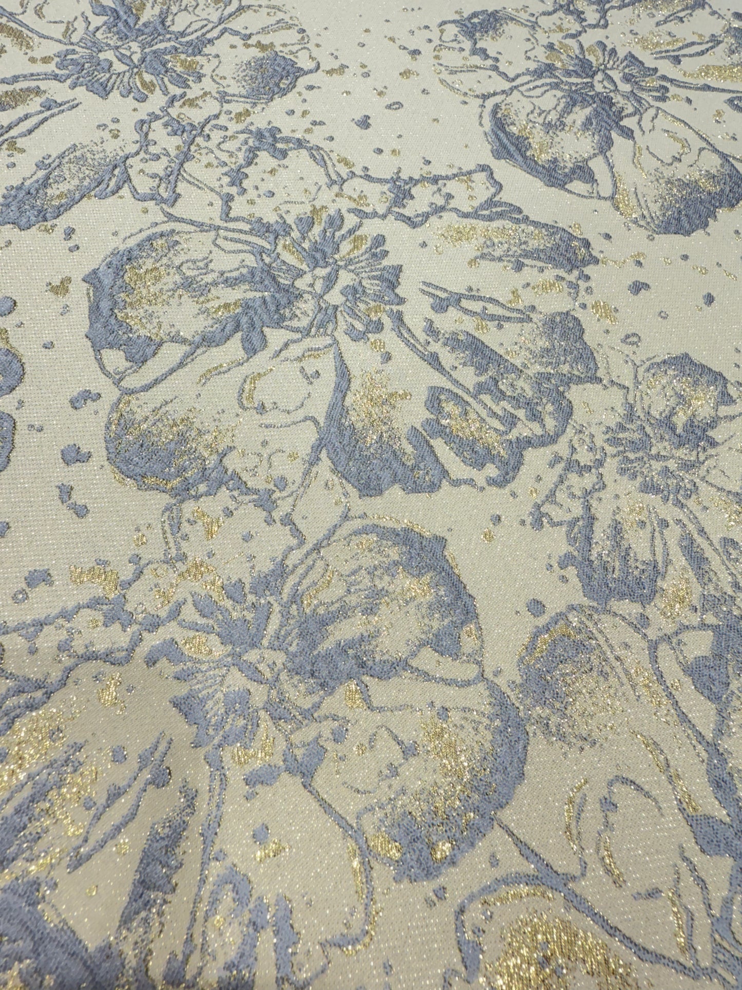 Grey Floral Golden Brocade 56" Fabric