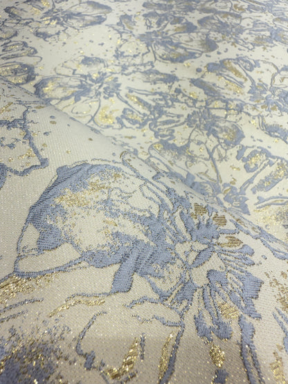 Grey Floral Golden Brocade 56" Fabric